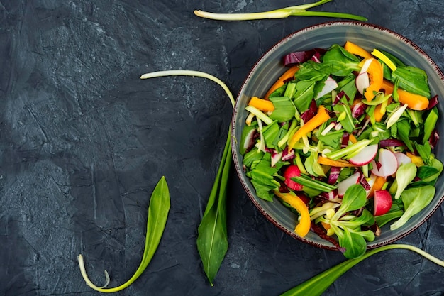 Ensalada vegetal vitamínica con ajo silvestre