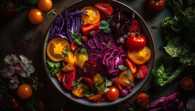 Ensalada vegetariana fresca con ingredientes saludables orgánicos generados por IA