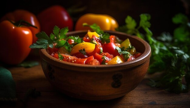 Ensalada vegetariana fresca con tomates cherry orgánicos generada por IA