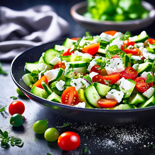 Ensalada verde en el cuenco Alimentos para el desayuno Alimentos dietéticos.