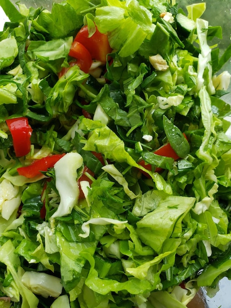 Ensalada verde fresca en un plato verduras hierbas