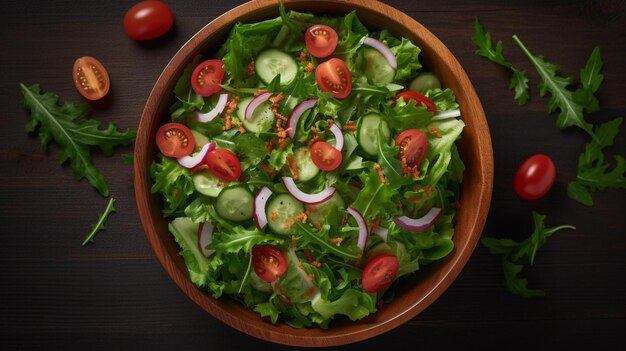 Ensalada verde de hojas frescas y tomates