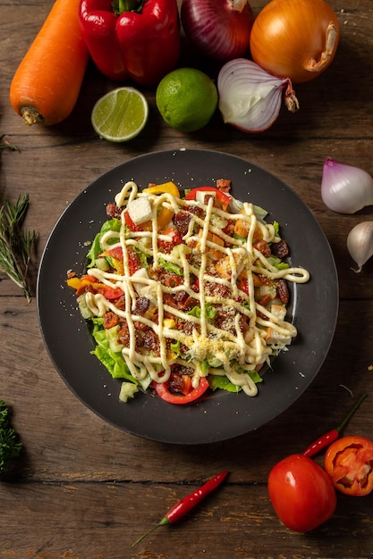 Foto ensalada de verduras y crema agria