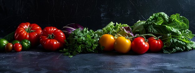 ensalada con verduras en un fondo oscuro IA generativa