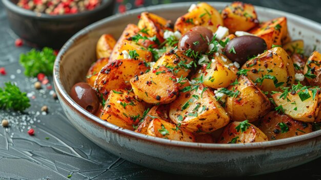 Ensalada de verduras frescas y coloridas con patatas pequeñas ensalada cálida con anchoas y patatas pequeñas