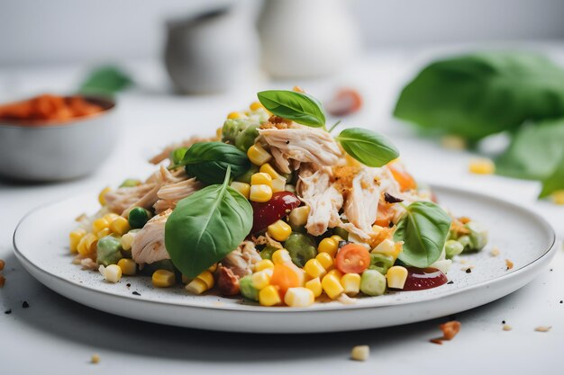 Ensalada de verduras frescas con red neuronal de pollo generada ai.