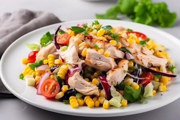 Ensalada de verduras frescas con red neuronal de pollo generada ai.