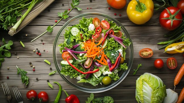 Ensalada con verduras frescas de verano Menú de dieta saludable de ensalada de verduras Alimentos veganos generativos ai