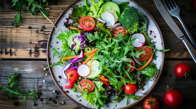 Ensalada con verduras frescas de verano Menú de dieta saludable de ensalada de verduras Alimentos veganos generativos ai