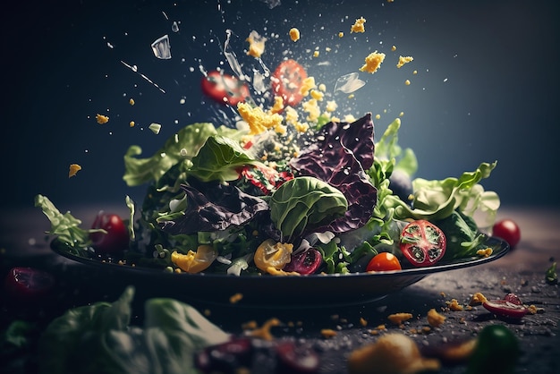 Ensalada de verduras en la mesa con oliva de tomate de huevo