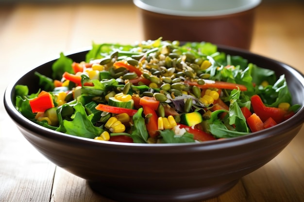 Una ensalada vibrante con verduras mezcladas en un cuenco