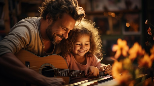 Ensinando sua filha a tocar violão em homegenerative ai