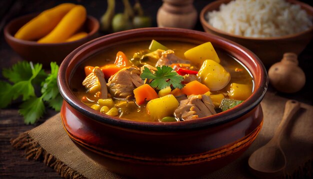 Foto ensopado de legumes frescos cozidos com especiarias aromáticas geradas por ia