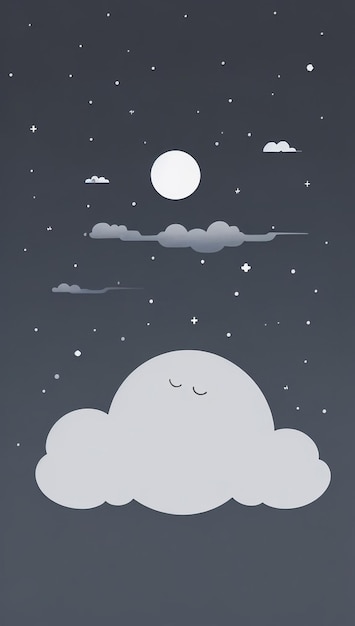 Foto ensueño de carbón contemplando el cielo nocturno y las nubes blancas en un tenue gris carbón