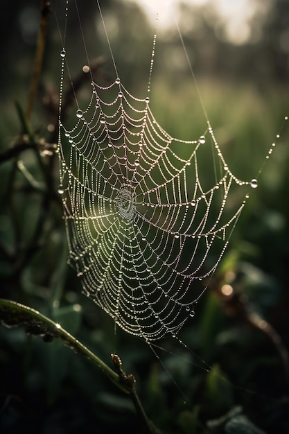 Entdecken Sie die komplexe Schönheit der Natur und erleben Sie das zarte und taufrische Spinnennetz aus nächster Nähe