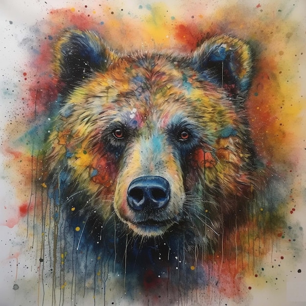 Entdecken Sie die lebendig farbenfrohen und hellen Kunstwerke von Grizzly Bear auf Leinwand, ein atemberaubendes Kunstwerk, das das Wesen der Natur einfängt.