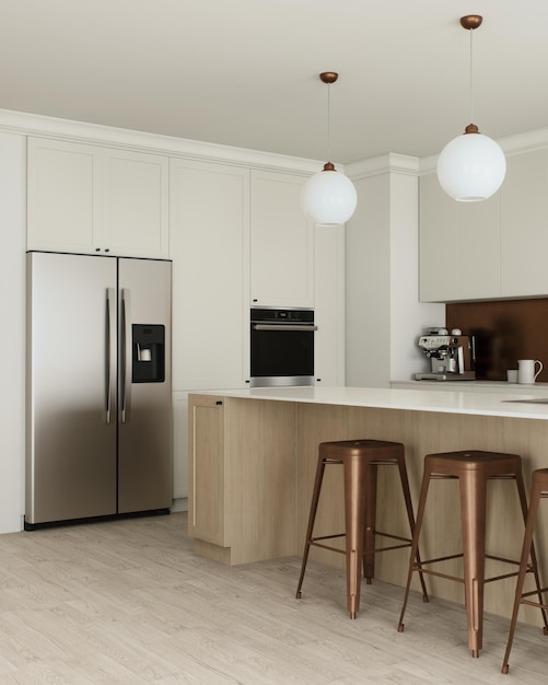 Entdecken Sie ein modernes Kücheninterieur mit eleganten Geräten aus Edelstahl und einem stilvollen Design