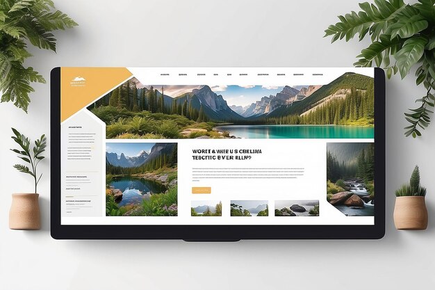 Entdecken Sie Outdoors Outdoor Adventure Website Mockup mit leeren weißen Hintergründen