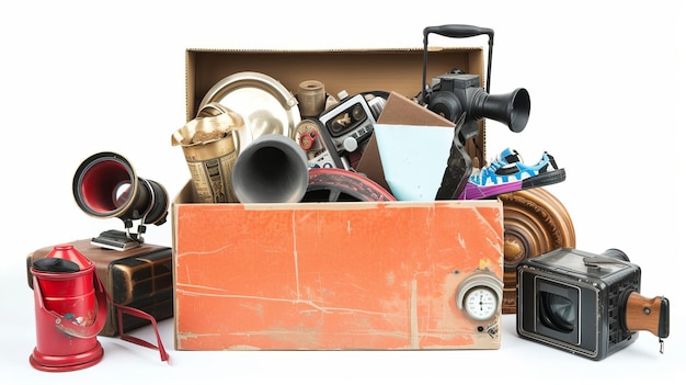Entdecken Sie versteckte Schätze Eine echte Schachtel mit entzückenden Fundstücken für Ihren Garagenverkauf