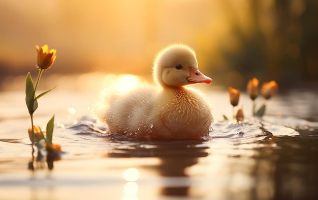 Ente genießt ein erfrischendes Bad in einer Pfütze