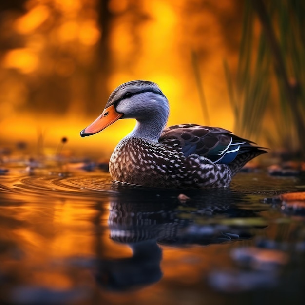 Ente in ihrem natürlichen Lebensraum Fotografie von Wildtieren Generative KI