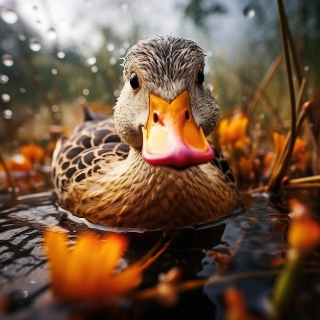 Ente in ihrem natürlichen Lebensraum Fotografie von Wildtieren Generative KI