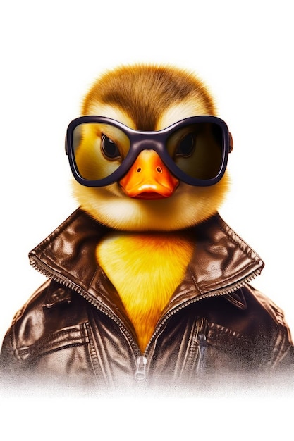 Ente mit Lederjacke und Schutzbrille mit Lederjakke auf Generative AI