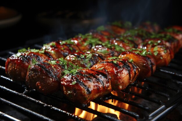 Entecosto a la parrilla caliente con salsa de barbacoa aislada en el fondo blanco generativo IA