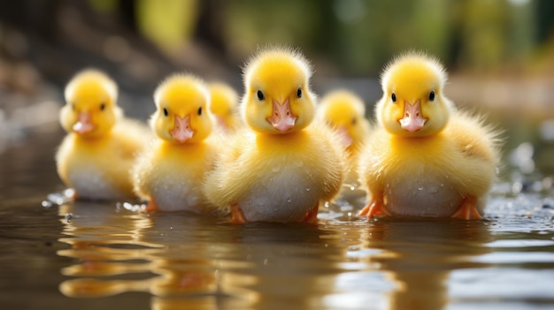 Enten schwimmen in einer Reihe Generative KI