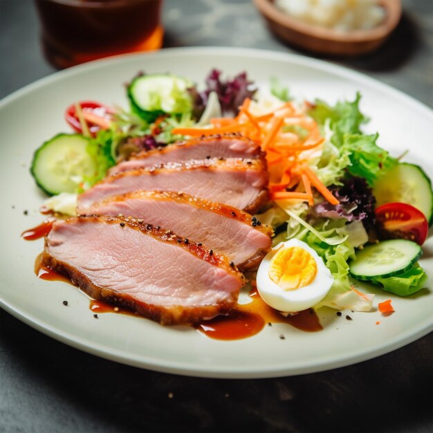 Foto entenbrustfleisch mit gemüsesalat