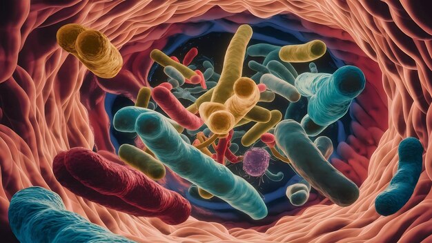 Foto enterobacteriaceae bacterias gramnegativas en forma de varilla parte del microbioma intestinal y causante