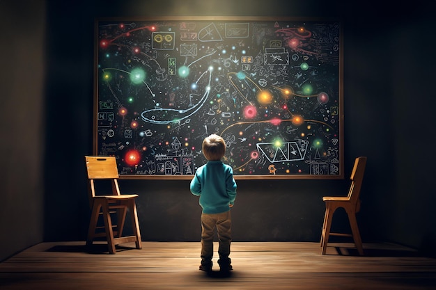 Entfesselte Fantasie Die Neugier eines Kindes entfacht einen Wissensschub an einer Tafel