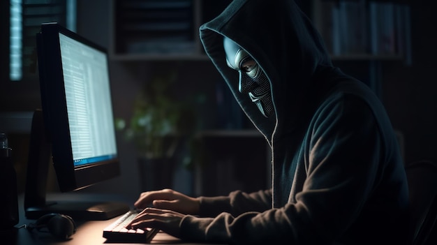 Enthüllung des maskierten Hackers, der die Bedrohung durch Cyberterrorismus-Betrug aufdeckt