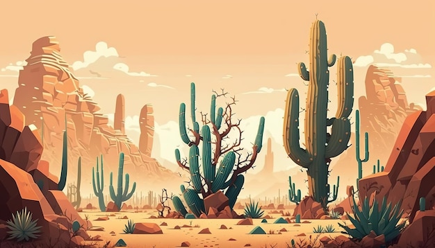 entorno de fondo del desierto para una escena de juego de batalla móvil con cactus