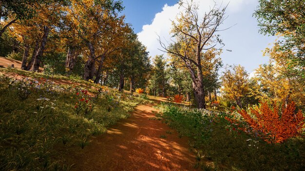 Entorno forestal en otoño renderizado 3d