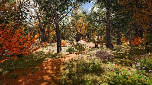 Entorno forestal en otoño renderizado 3d