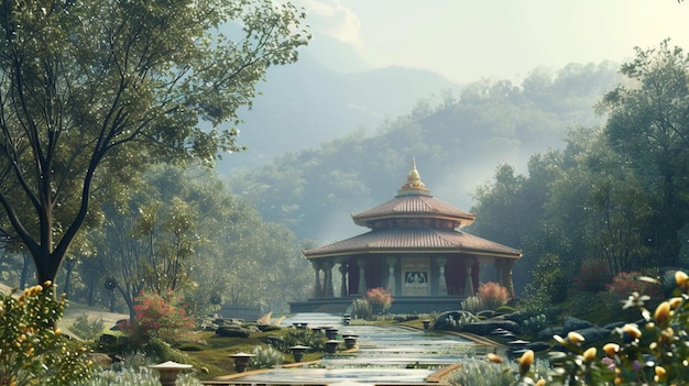 Entra en un ashram sagrado anidado en medio de la belleza serena de la naturaleza donde los buscadores y devotos vienen a buscar bendiciones y orientación en Hanuman Jayanti