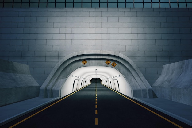 La entrada al túnel por la noche.