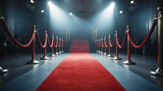 Entrada de la alfombra roja en una ceremonia con reflectores