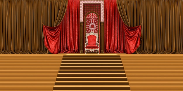Entrada de alfombra roja Trono de los reyes Trono VIP Trono real rojo 3d render