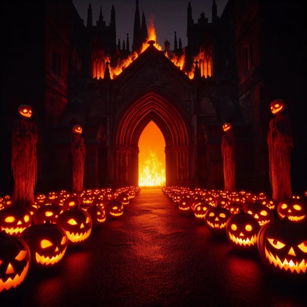 Entrada de calabaza del castillo de Halloween_1