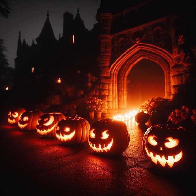 Entrada de calabaza del castillo de Halloween_2