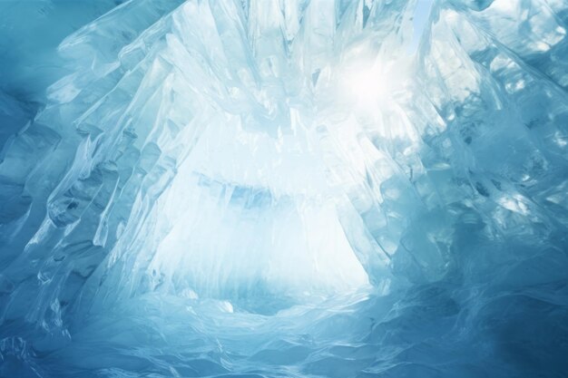 Entrada a la cueva de hielo de cristal azul y un río subterráneo debajo del glaciar IA generativa