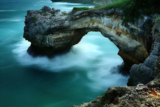 Entrada de água arqueada em um penhasco na costa oeste