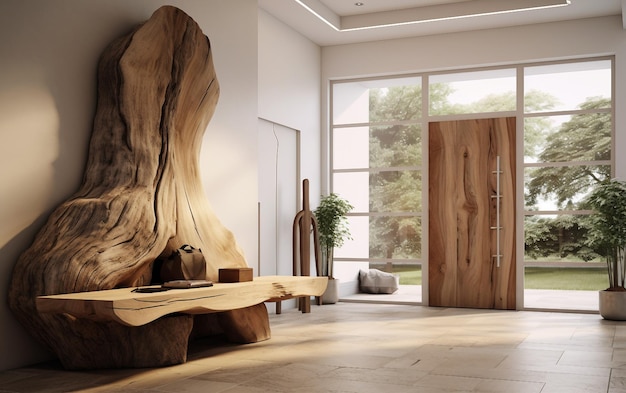 Entrada de casa moderna com mesa de madeira