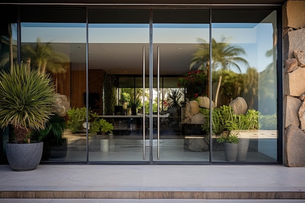 Foto entrada de vidro estética moderna para uma porta de vidro deslizante de um edifício ou vila