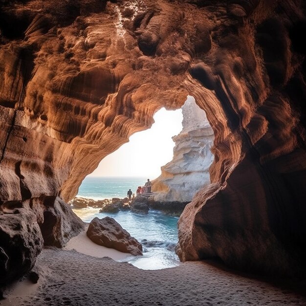 Entrada escénica de la cueva con el mar