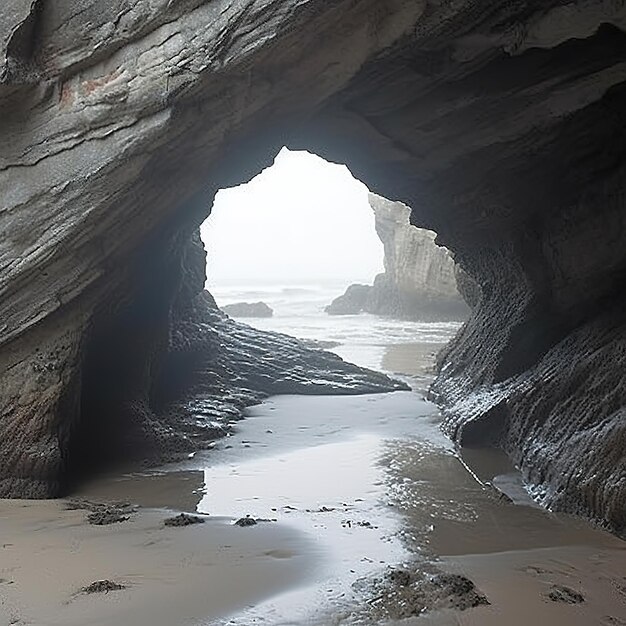 Entrada escénica de la cueva con el mar