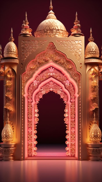entrada grandiosa y ornamentada adornada con luces de colores para las festividades de Diwali
