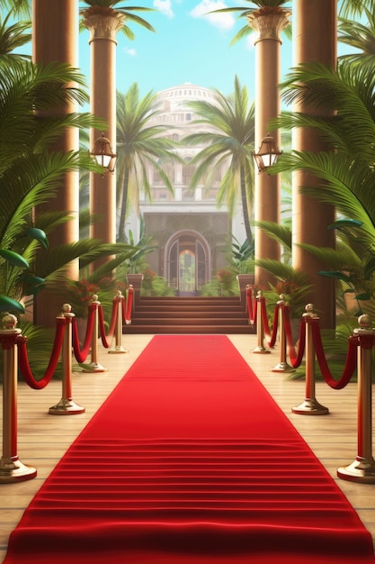 Una entrada de lujo VIP realista con una alfombra roja Ilustración IA generativa